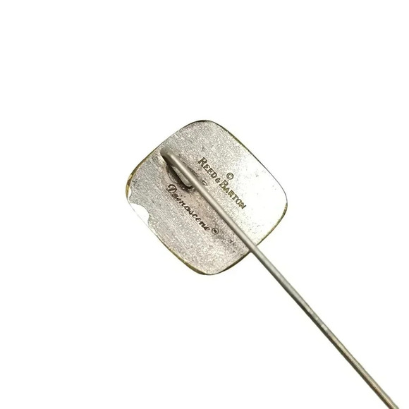 Reed & Barton Damascene Orange Yellow Floral Stick Pin Silver Tone Vintage - Picture 3 of 4